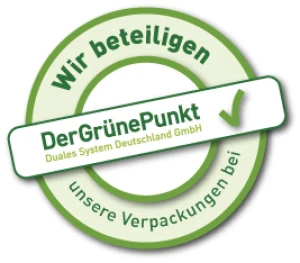 *Mit diesem Logo möchten wir zeigen, dass wir Kunde beim Grünen Punkt sind, und damit unseren Pflichten zur Systembeteiligung nach dem Verpackungsgesetz nachkommen wollen.